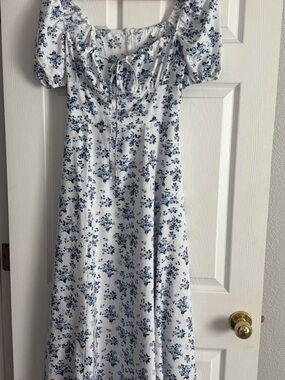 Blue Floral Maxi Dress with Puff Sleeves
